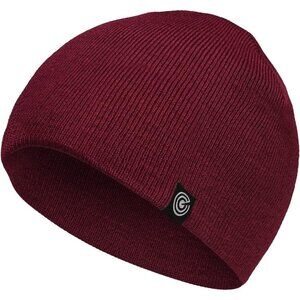 Unisex Maroon 100%Acrylic Ribbed Soft Knit Warm and Durable Winter Beanie Cap